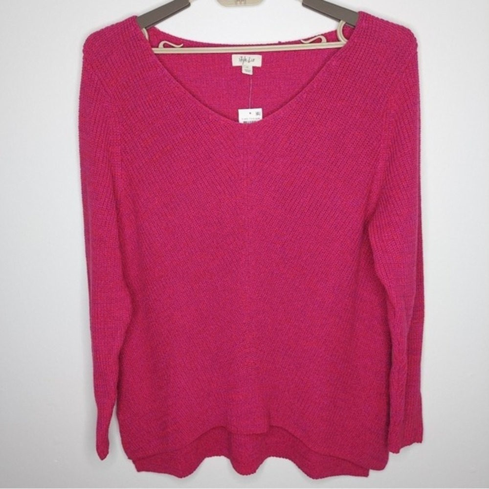 Style Co Sweater Womens 3X Pink Cotton Chunky Rib Knit V-Neck Long Sleeve‎ NEW